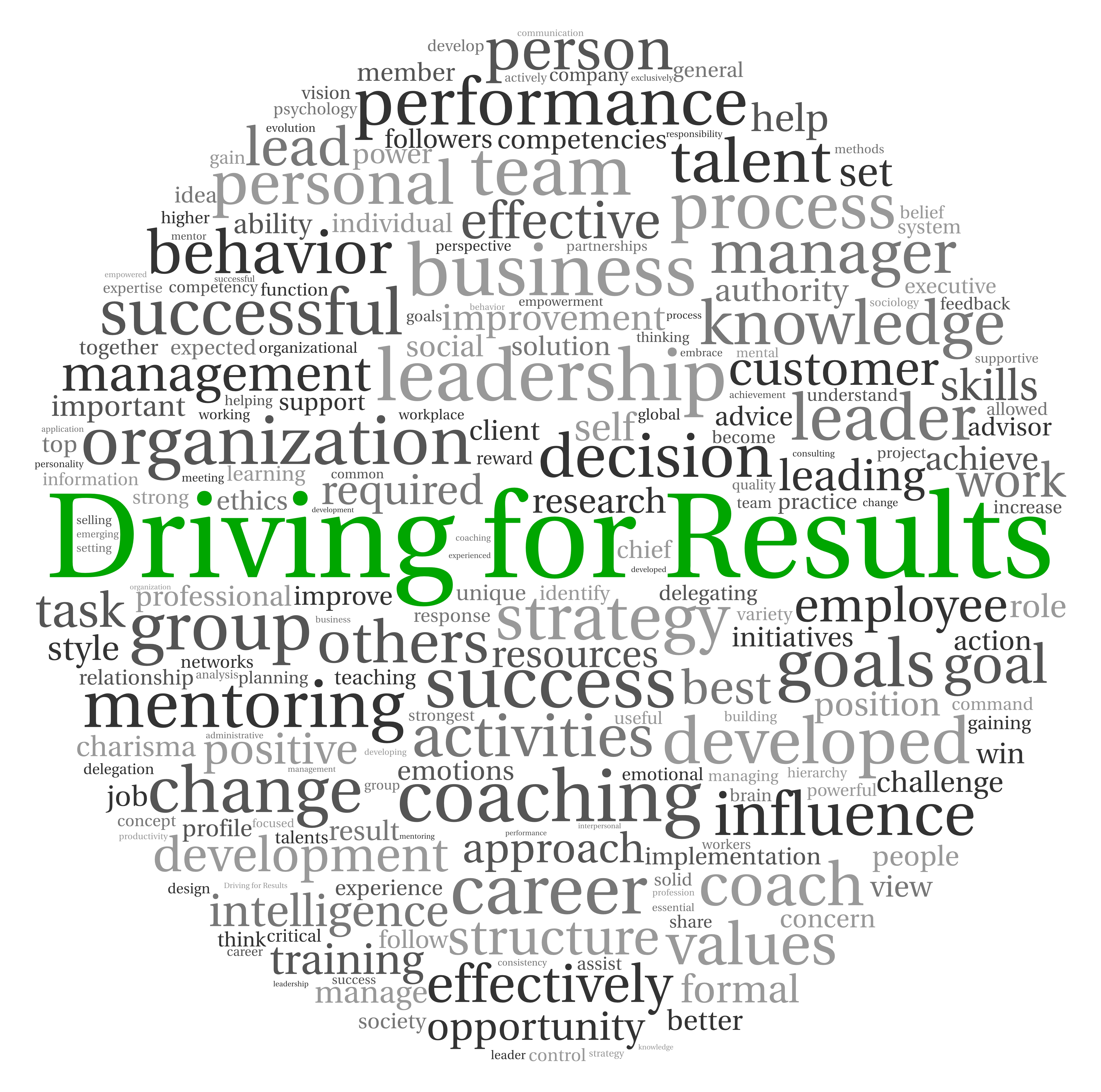Driving for Results concept in word tag cloud